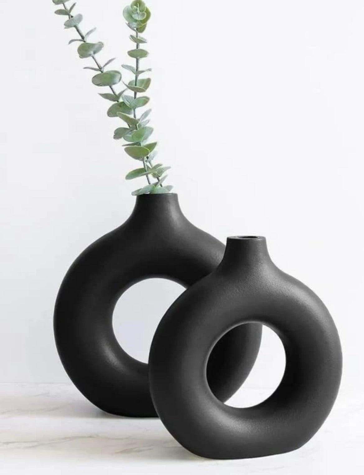 SOULCRAFTZ Ceramic Ring Shaped vases | Handcrafted Flower Vases and Pot for Home Decoration, 8 inch & 6 inch