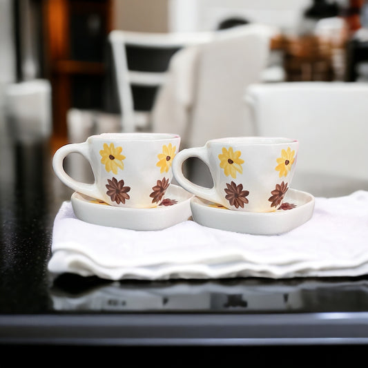 SOULCRAFTZ Sunflower Mug 250 ML Handmade Ceramic Mugs Gift to Best Friend Coffee/Tea/Milk/Green Tea/Cold Coffee Mugs/Cup Microwave Safe & Dishwasher Safe (Set of 2)