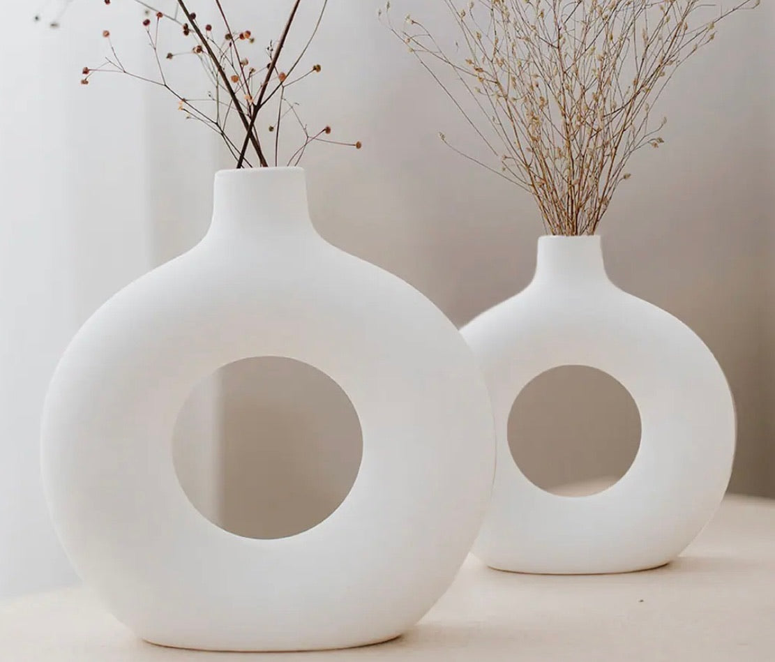 SOULCRAFTZ Ceramic Ring Shaped vases | Handcrafted Flower Vases and Pot for Home Decoration, 8 inch & 6 inch