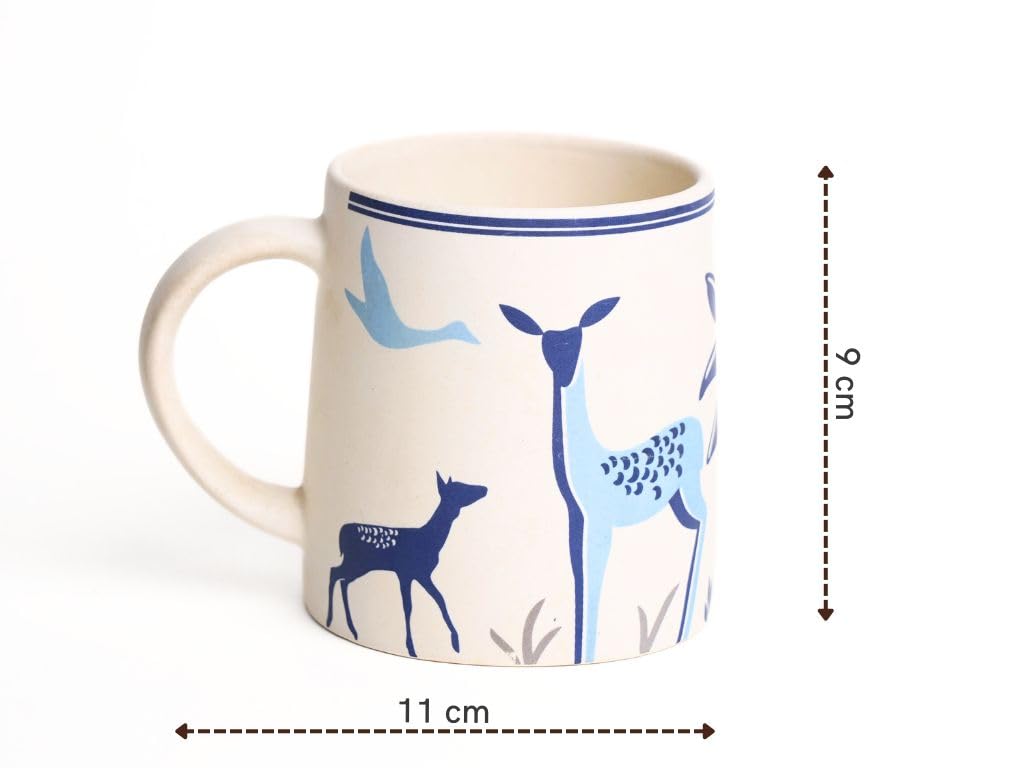 SOULCRAFTZ Adventure Edition Coffee & Tea Mugs With Modern Art Work Of Alive Deer And Floral Print, Set Of 2 (White, 250ml)