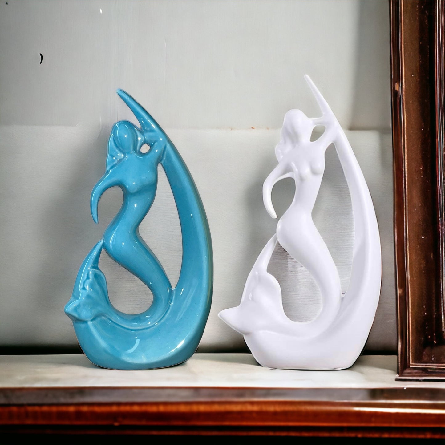 SOULCRAFTZ Home Decor Ceramic Creative Mermaid Shape Home Decor Figurine (Pack of 2)