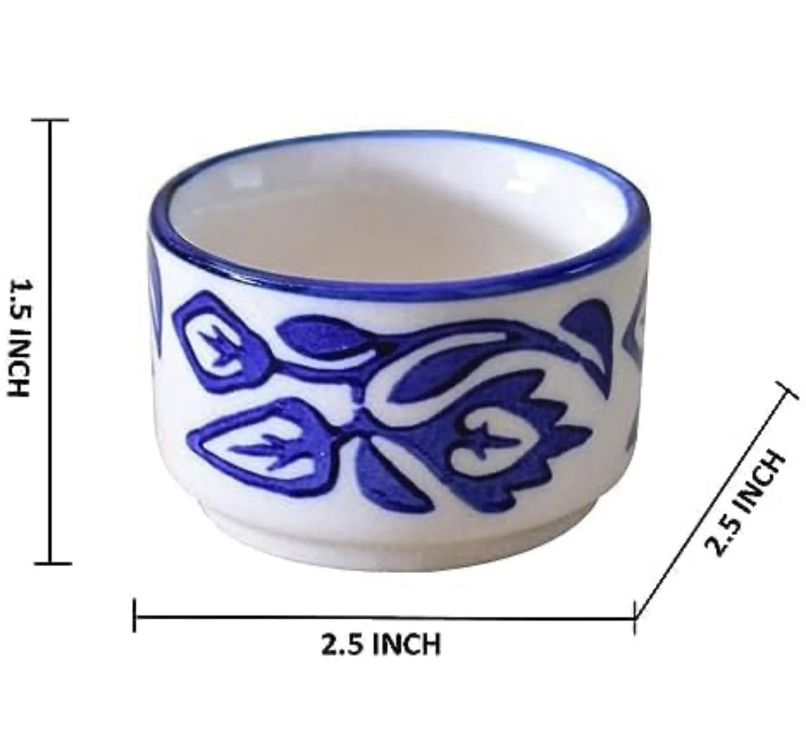 SOULCRAFTZ Ceramic 40 ML Dip Bowl for Serving Chutney Pickle,Small Sauce Bowl for Kitchen Dining Table, Restaurant, Hotel (Blue & White Check, Set of 2)