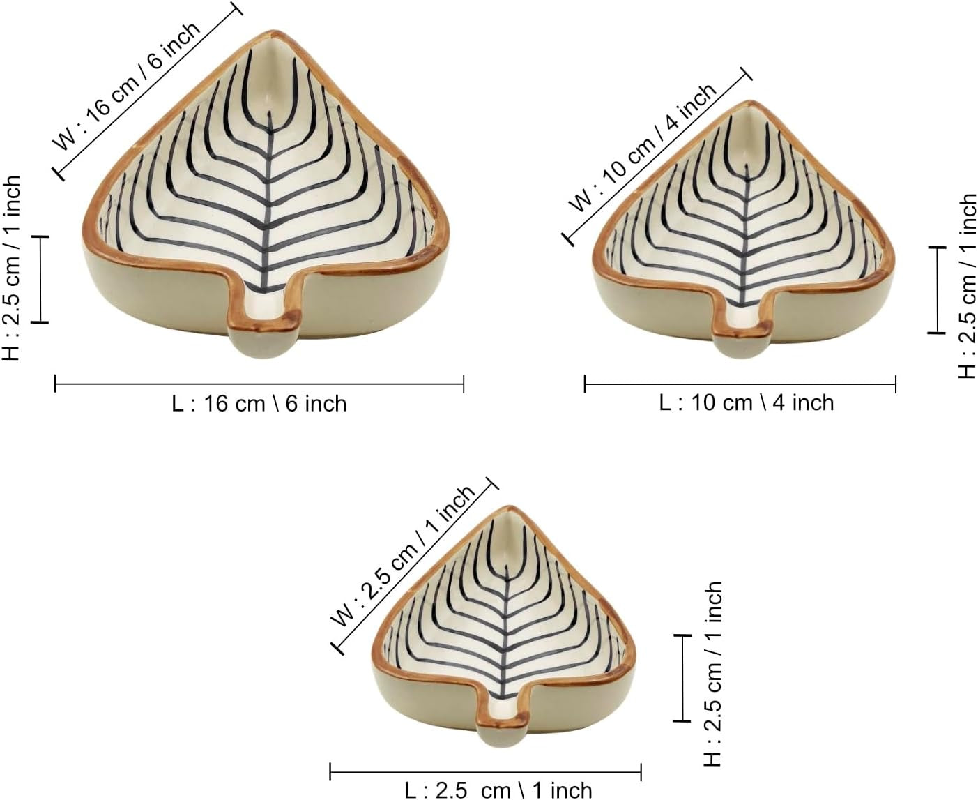 SOULCRAFTZ Handpainted Ceramic Small Katori Set in Leaf  Shape/Chutney Bowl/Pickle Bowl/Sauce Bowl/with Handle (50-25 ML, Set of 3) (Multicolor)