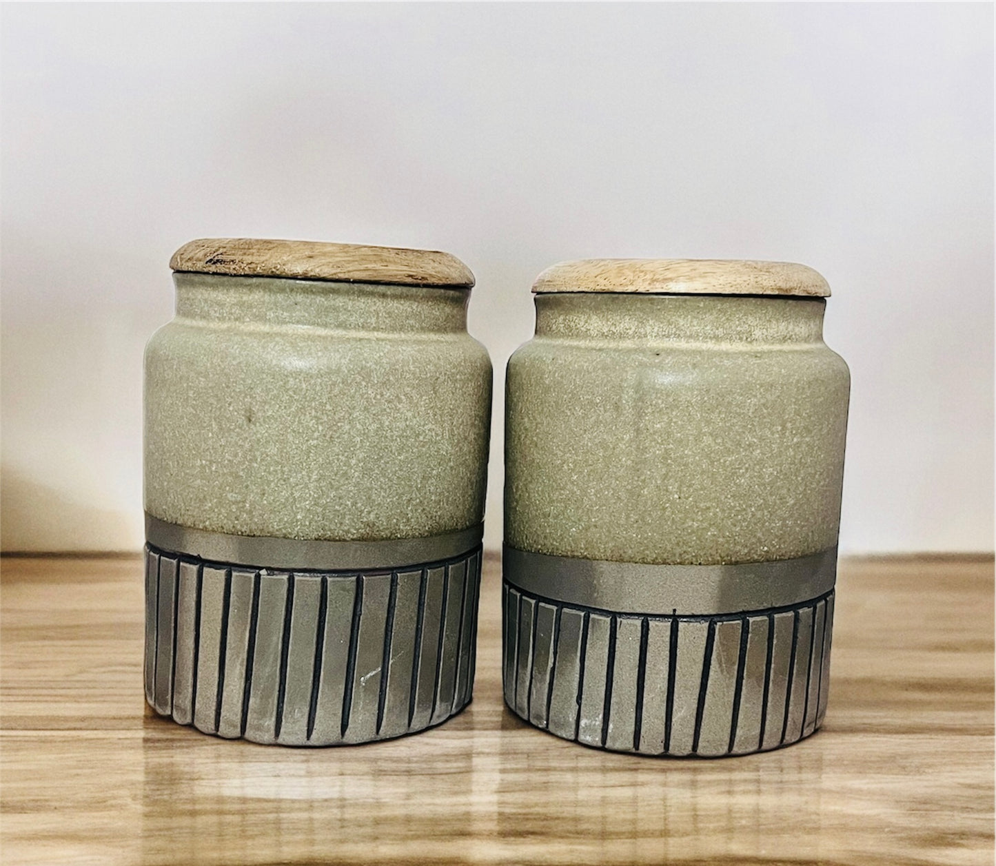 SOULCRAFTZ Ceramic Jars with Airtight Wooden Lid | Kitchen Storage | Multipurpose Barni | Pickle jar Storage Container | Dining Table Container | 750ML | Set of 2 Dual Tone