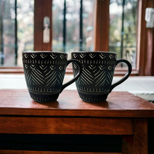 SOULCRAFTZ Premium Coffee & Tea Mugs With Modern Art Work, Set Of 2 (Black, 350ml)