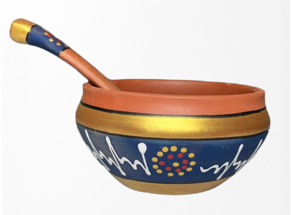 SOULCRAFTZ Hand-Painted Clay Soup Bowl with Spoon Set, 250 ML Combo Set of 6